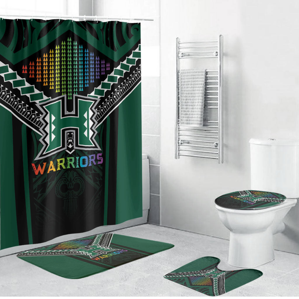 Hawaii Warriors Football Bathroom Set Rainbow Kakau Pattern Black