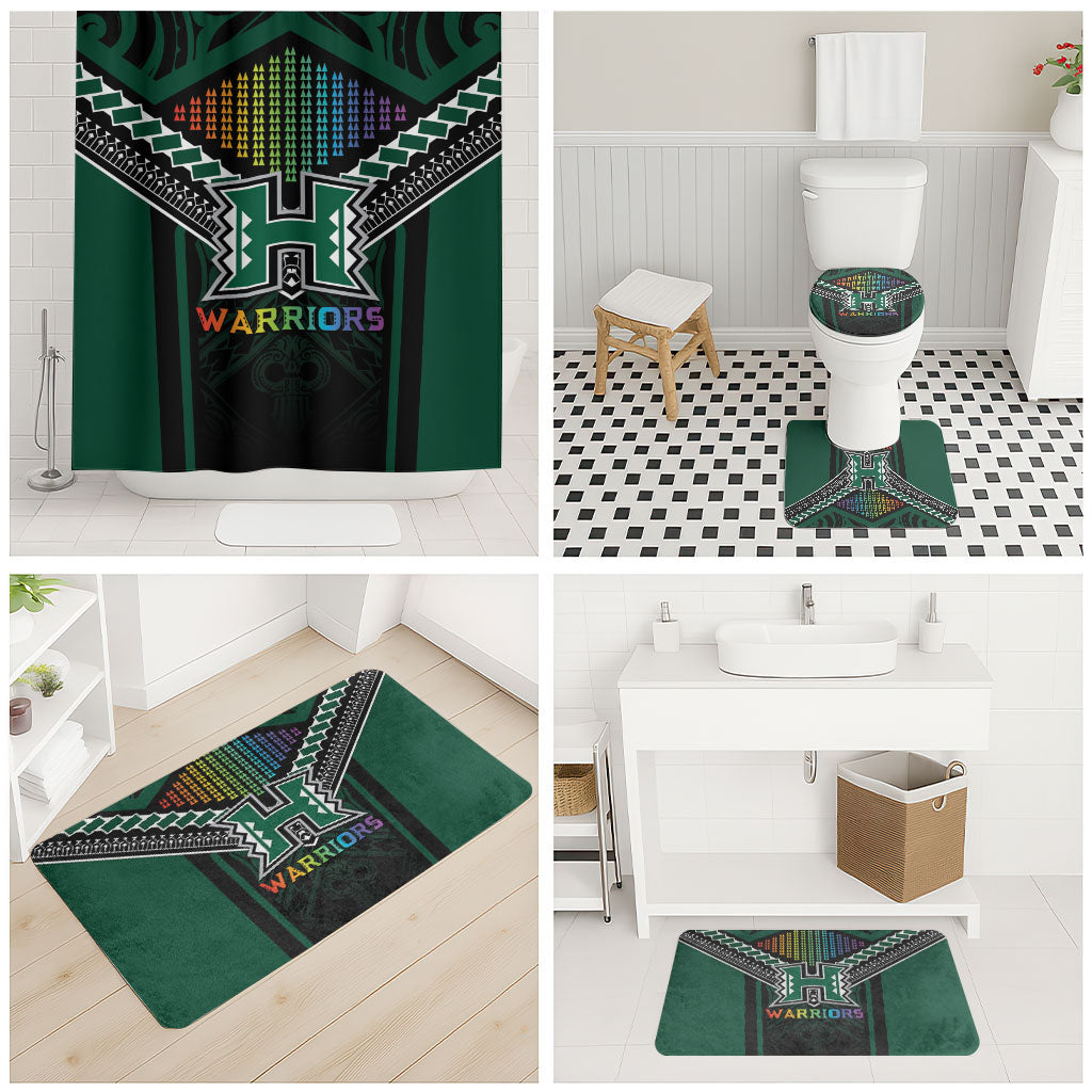 Hawaii Warriors Football Bathroom Set Rainbow Kakau Pattern Black