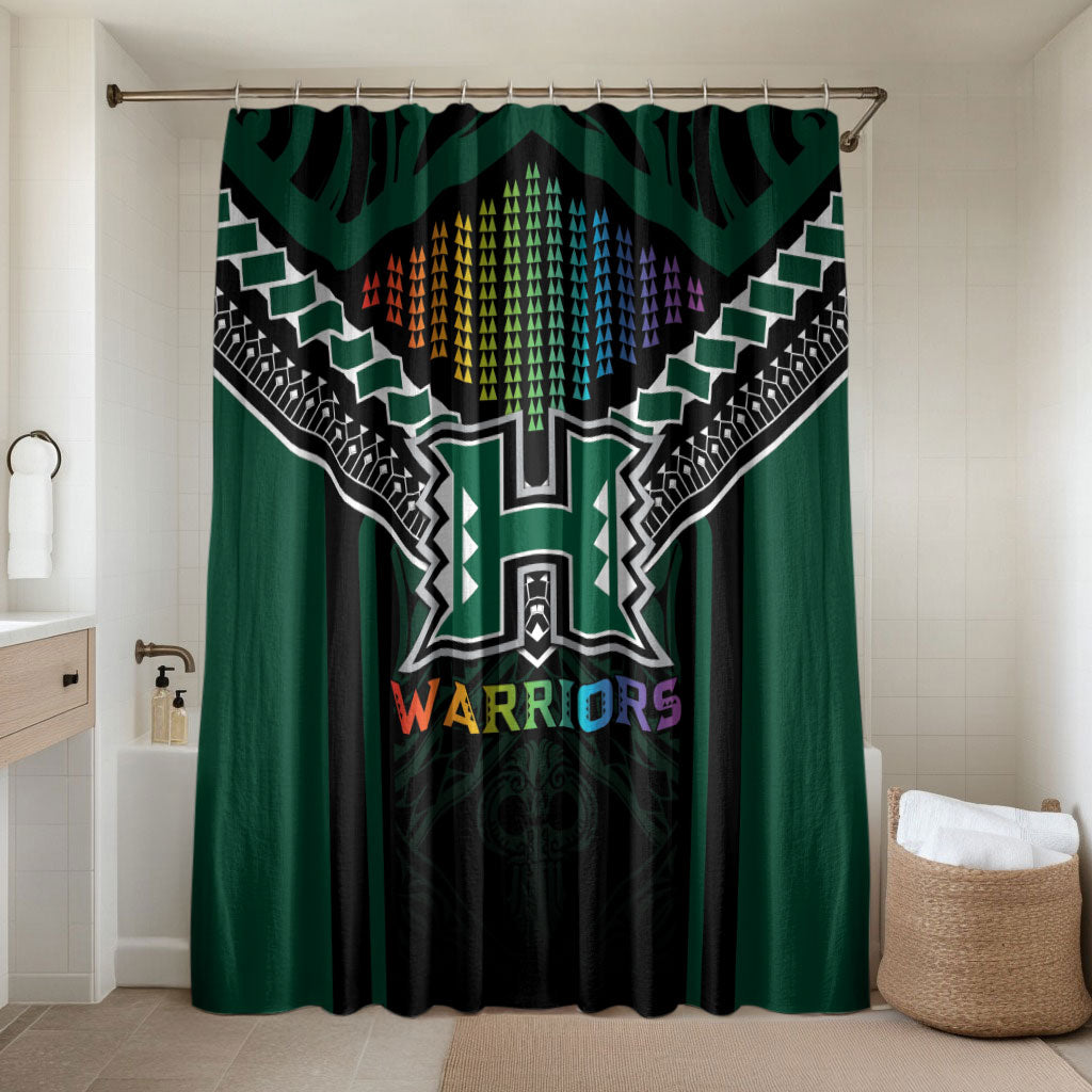 Hawaii Warriors Football Bathroom Set Rainbow Kakau Pattern Black