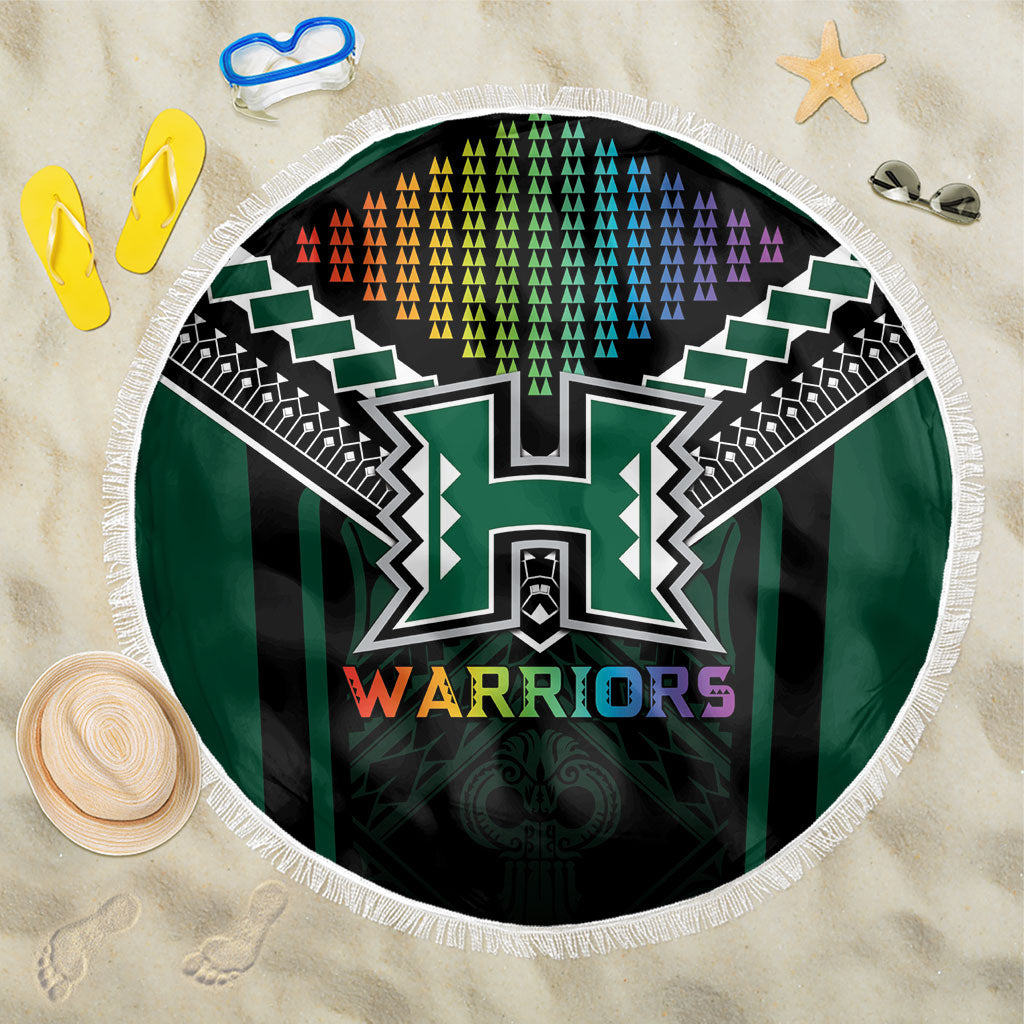 Hawaii Warriors Football Beach Blanket Rainbow Kakau Pattern Black