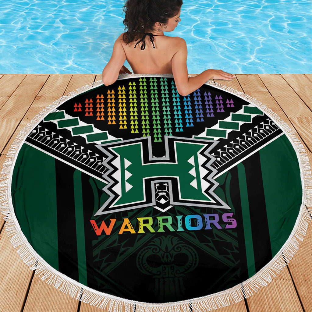 Hawaii Warriors Football Beach Blanket Rainbow Kakau Pattern Black