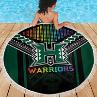 Hawaii Warriors Football Beach Blanket Rainbow Kakau Pattern Black