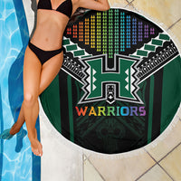 Hawaii Warriors Football Beach Blanket Rainbow Kakau Pattern Black
