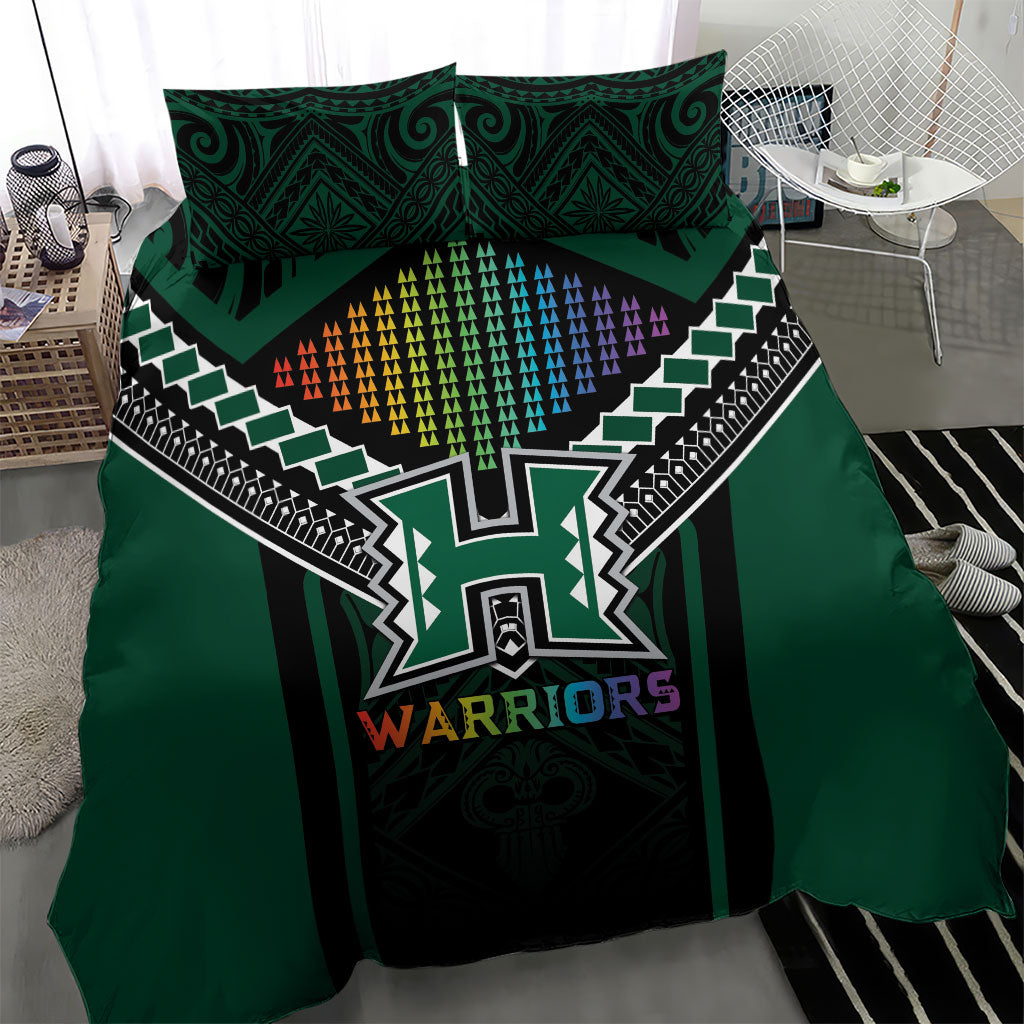 Hawaii Warriors Football Bedding Set Rainbow Kakau Pattern Black LT05 - Polynesian Pride