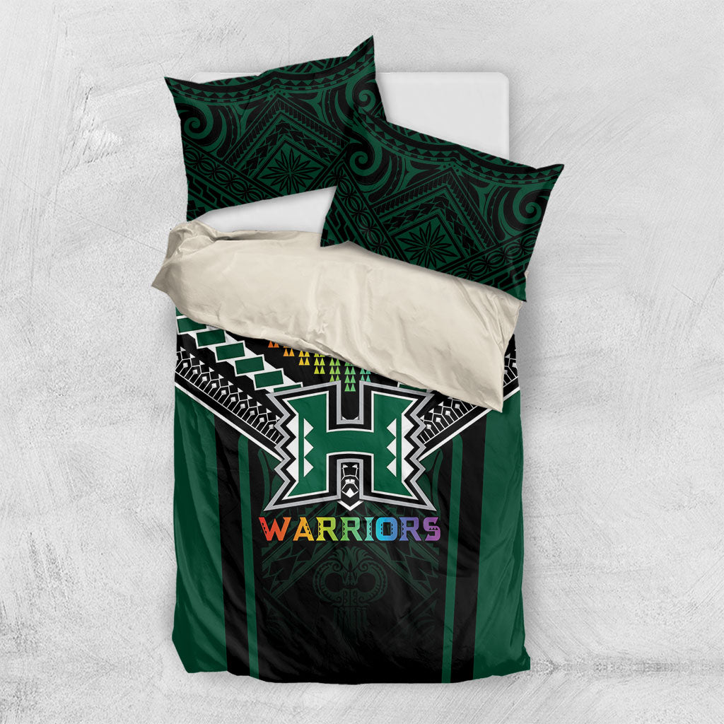 Hawaii Warriors Football Bedding Set Rainbow Kakau Pattern Black LT05 US Twin 172cm x 218cm Black - Polynesian Pride