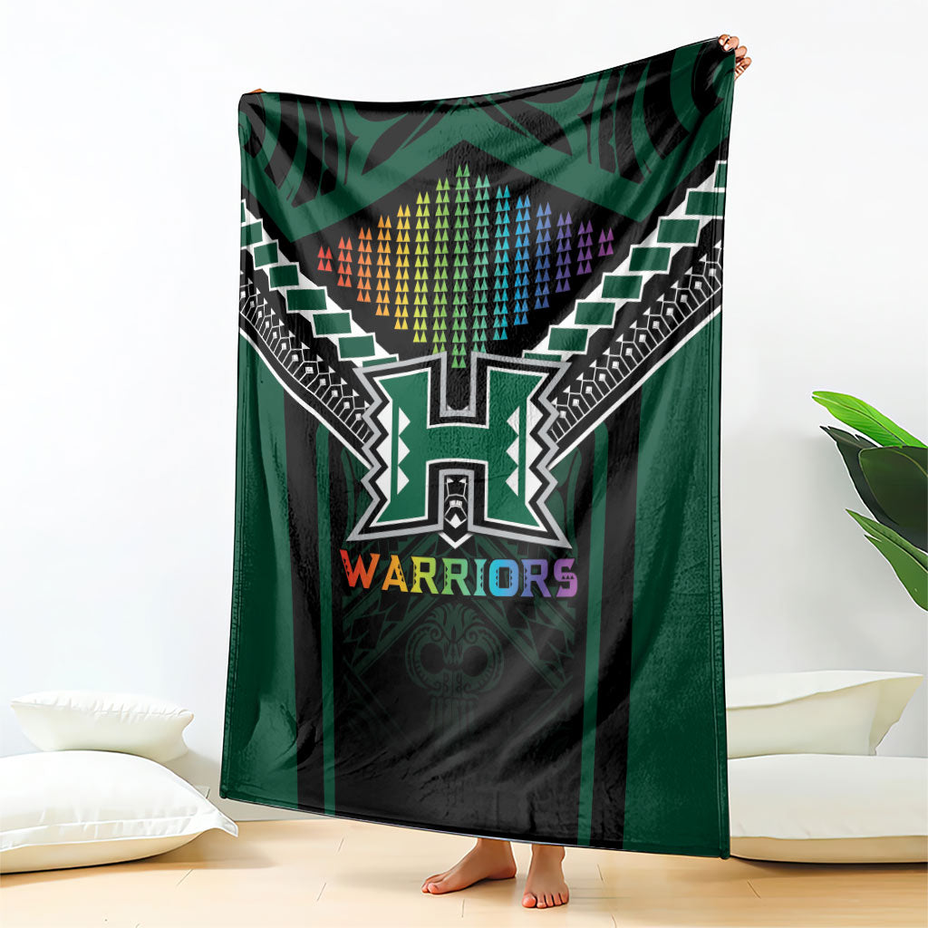Hawaii Warriors Football Blanket Rainbow Kakau Pattern Black