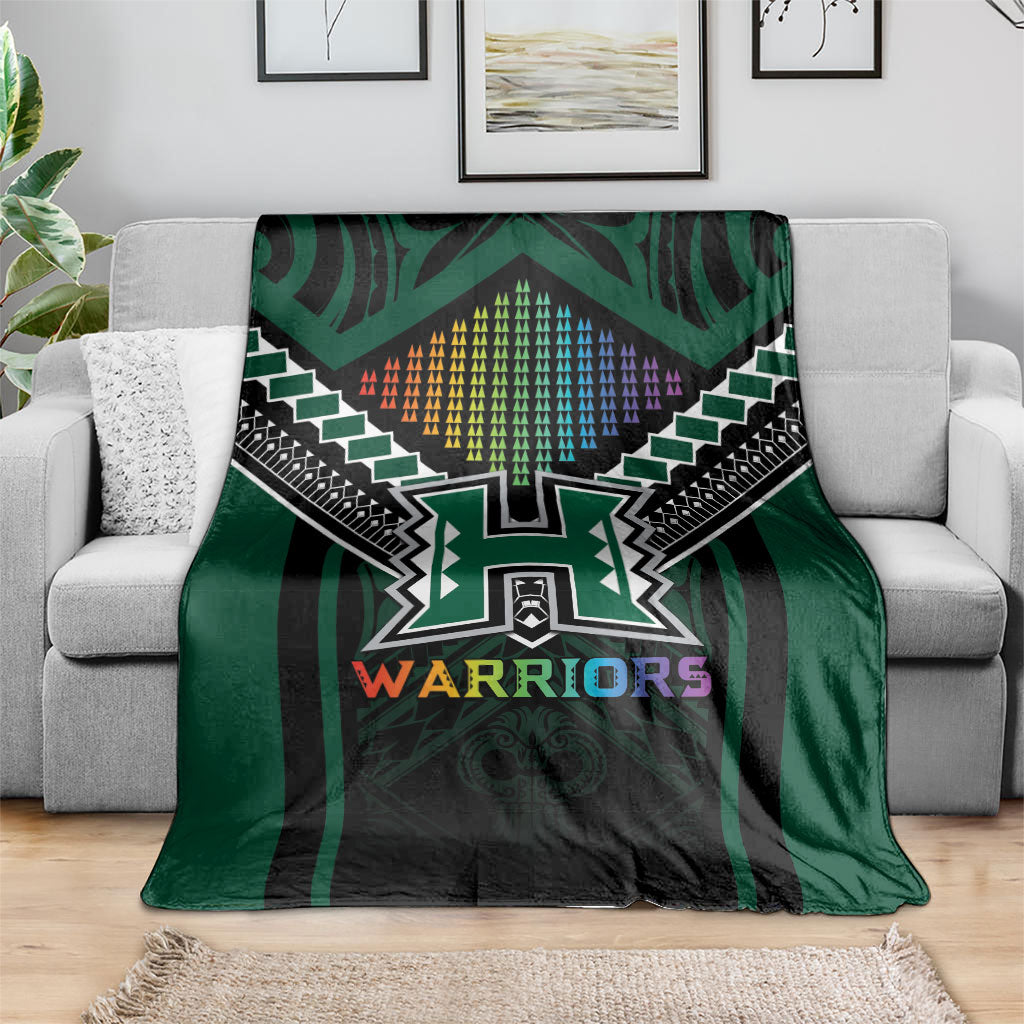Hawaii Warriors Football Blanket Rainbow Kakau Pattern Black