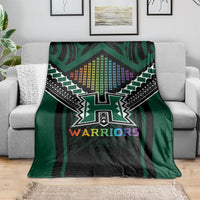 Hawaii Warriors Football Blanket Rainbow Kakau Pattern Black