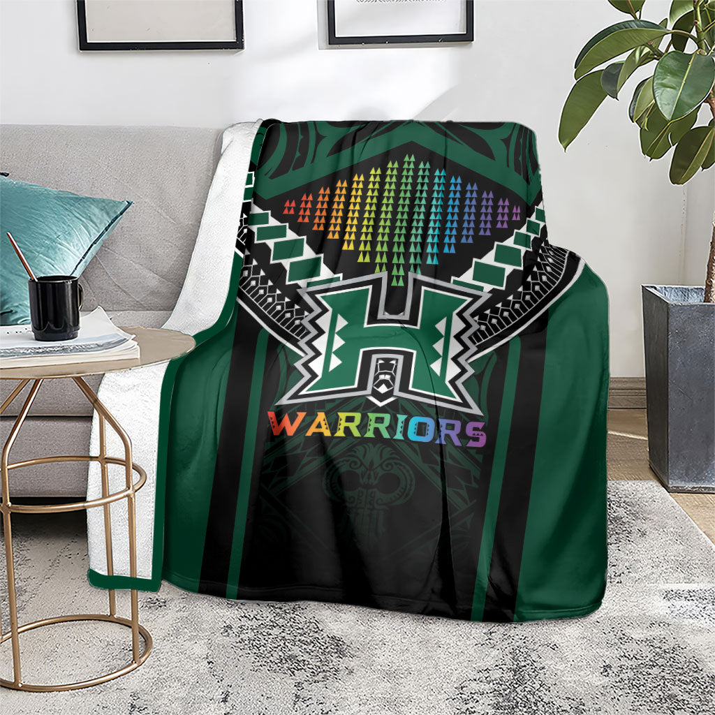 Hawaii Warriors Football Blanket Rainbow Kakau Pattern Black