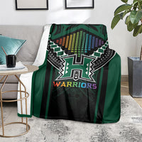 Hawaii Warriors Football Blanket Rainbow Kakau Pattern Black