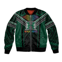 Custom Hawaii Warriors Football Bomber Jacket Rainbow Kakau Pattern Black LT05 Unisex Black - Polynesian Pride