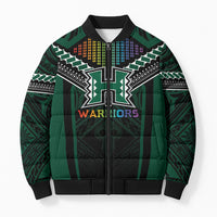 Custom Hawaii Warriors Football Bomber Puffer Jacket Rainbow Kakau Pattern Black