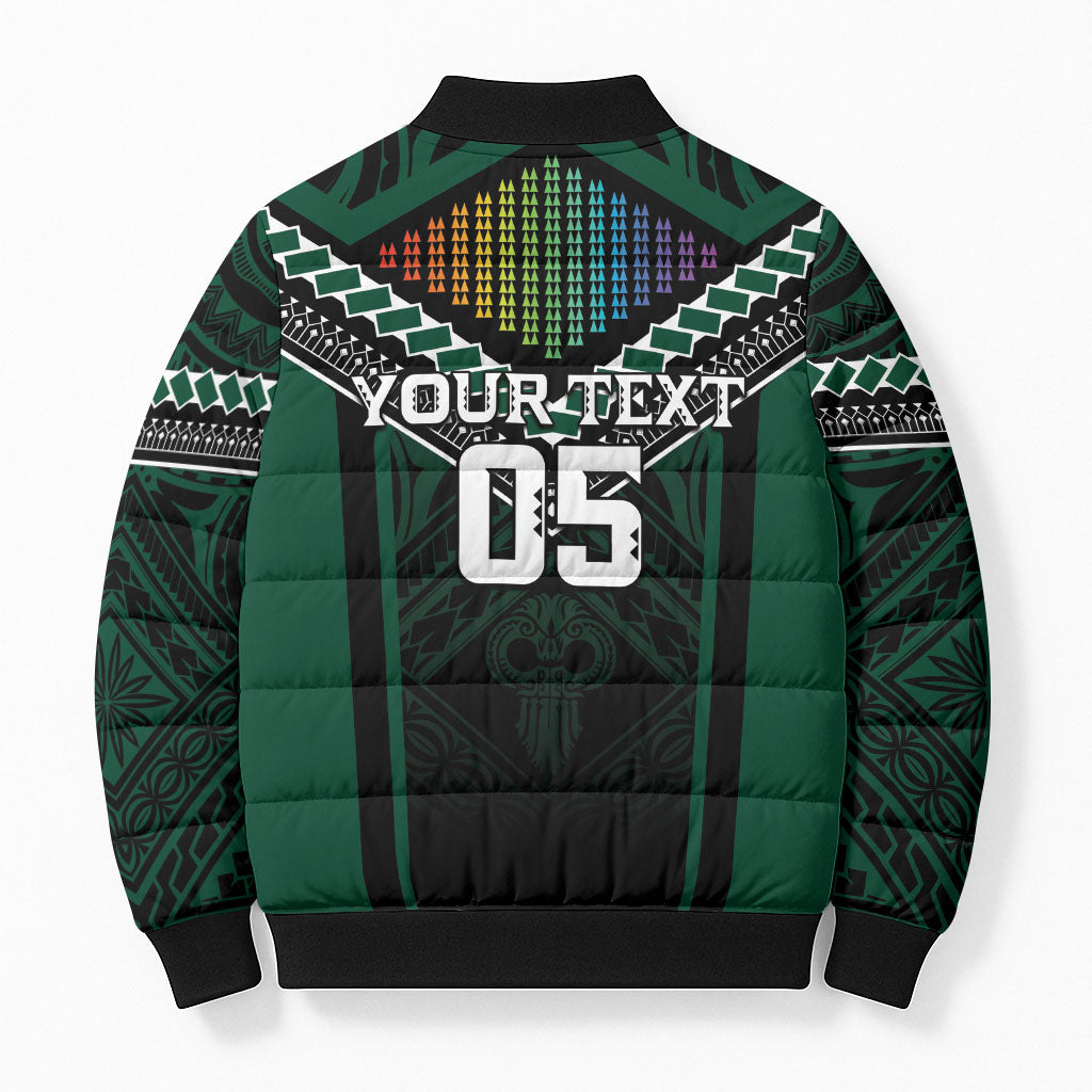 Custom Hawaii Warriors Football Bomber Puffer Jacket Rainbow Kakau Pattern Black