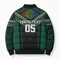Custom Hawaii Warriors Football Bomber Puffer Jacket Rainbow Kakau Pattern Black
