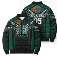 Custom Hawaii Warriors Football Bomber Puffer Jacket Rainbow Kakau Pattern Black