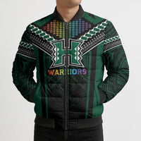 Custom Hawaii Warriors Football Bomber Puffer Jacket Rainbow Kakau Pattern Black