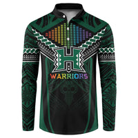 Custom Hawaii Warriors Football Button Sweatshirt Rainbow Kakau Pattern Black