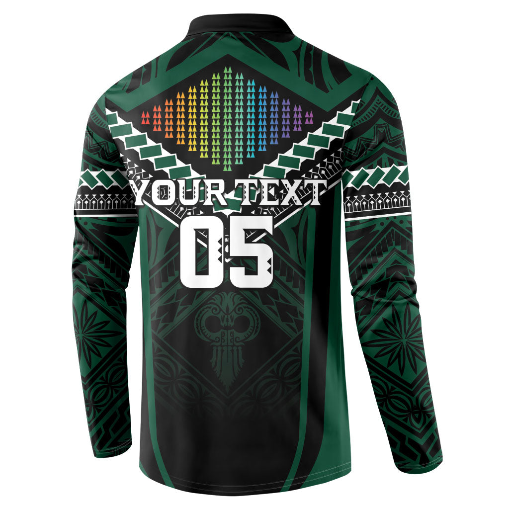 Custom Hawaii Warriors Football Button Sweatshirt Rainbow Kakau Pattern Black