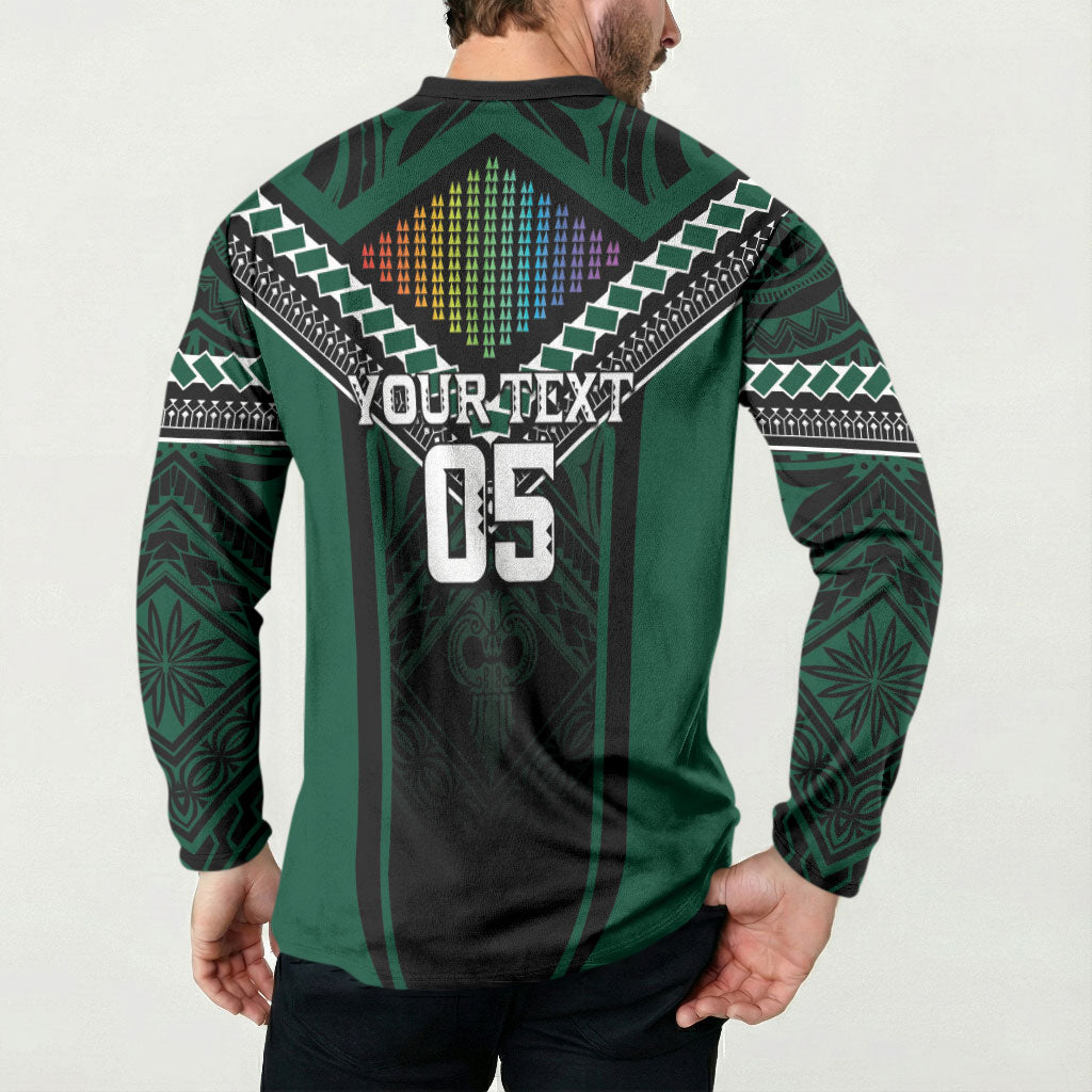Custom Hawaii Warriors Football Button Sweatshirt Rainbow Kakau Pattern Black