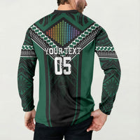 Custom Hawaii Warriors Football Button Sweatshirt Rainbow Kakau Pattern Black