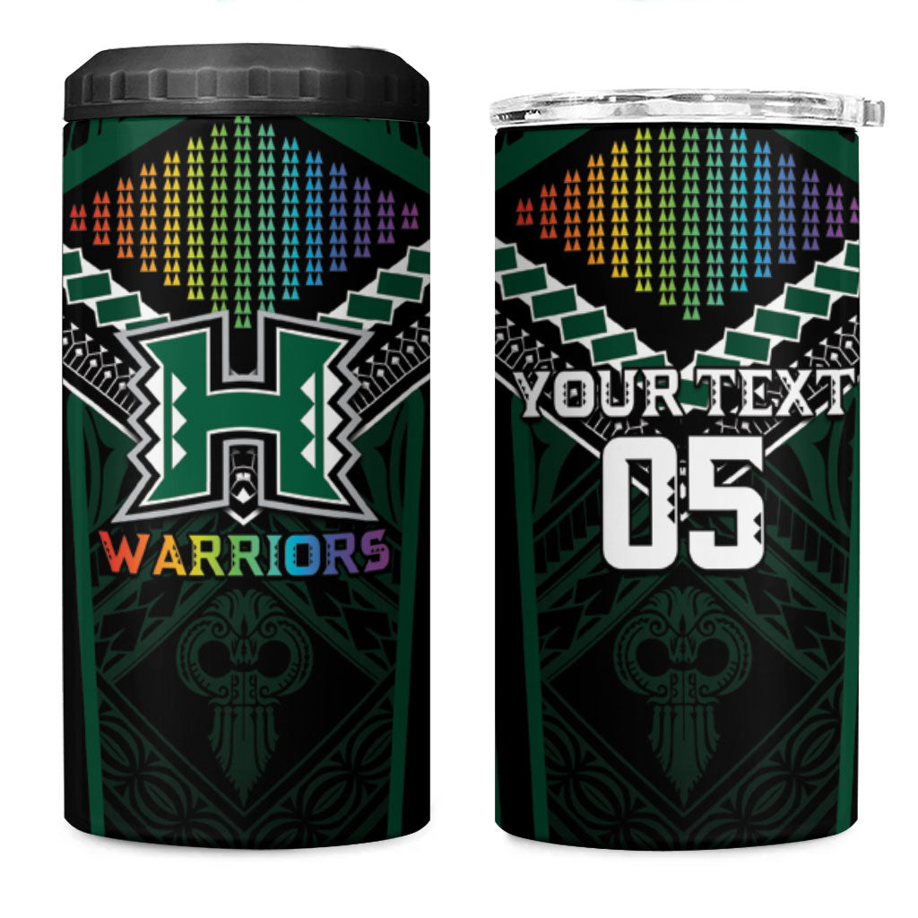 Custom Hawaii Warriors Football 4 in 1 Can Cooler Tumbler Rainbow Kakau Pattern Black LT05 One Size: 16 oz Black - Polynesian Pride