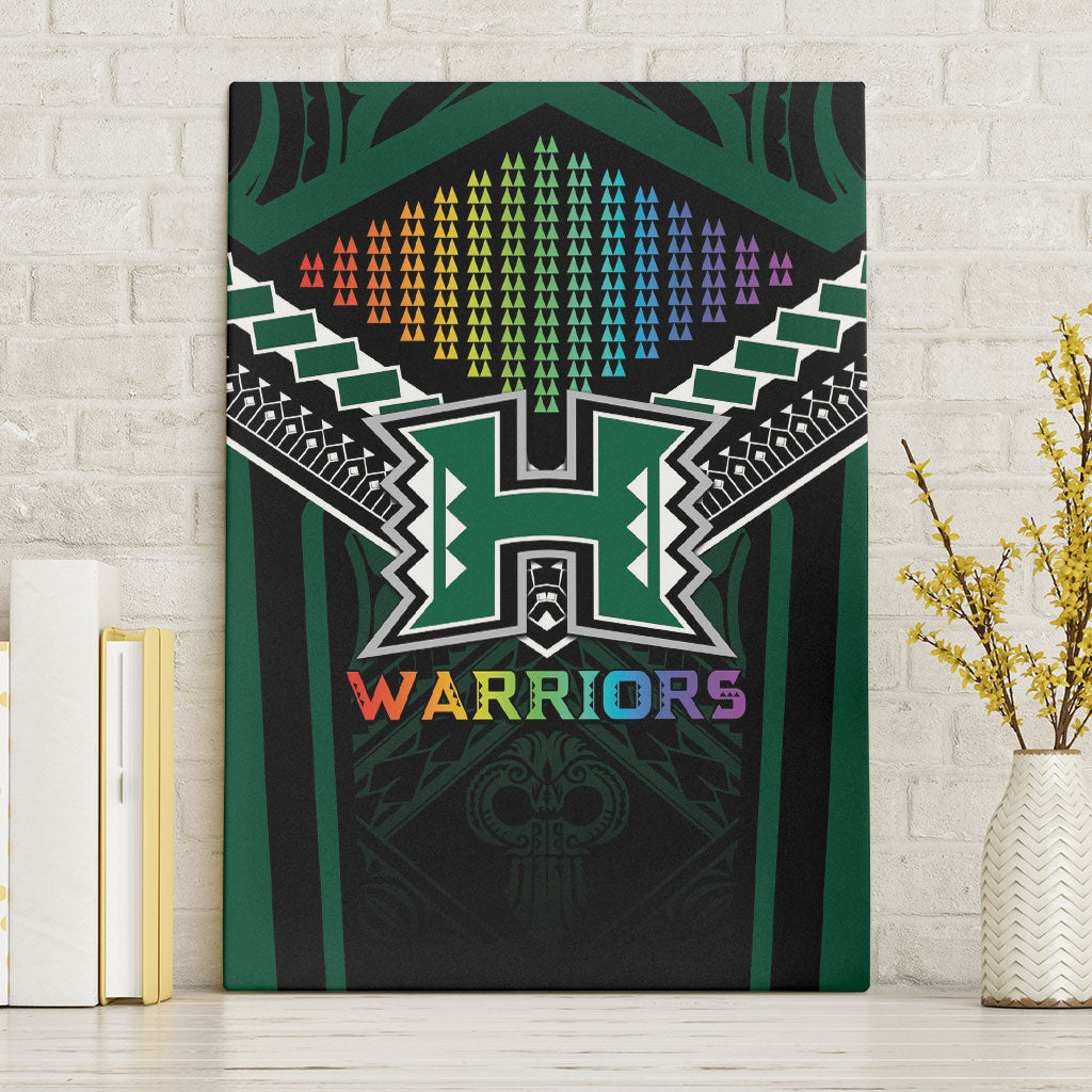 Hawaii Warriors Football Canvas Wall Art Rainbow Kakau Pattern Black
