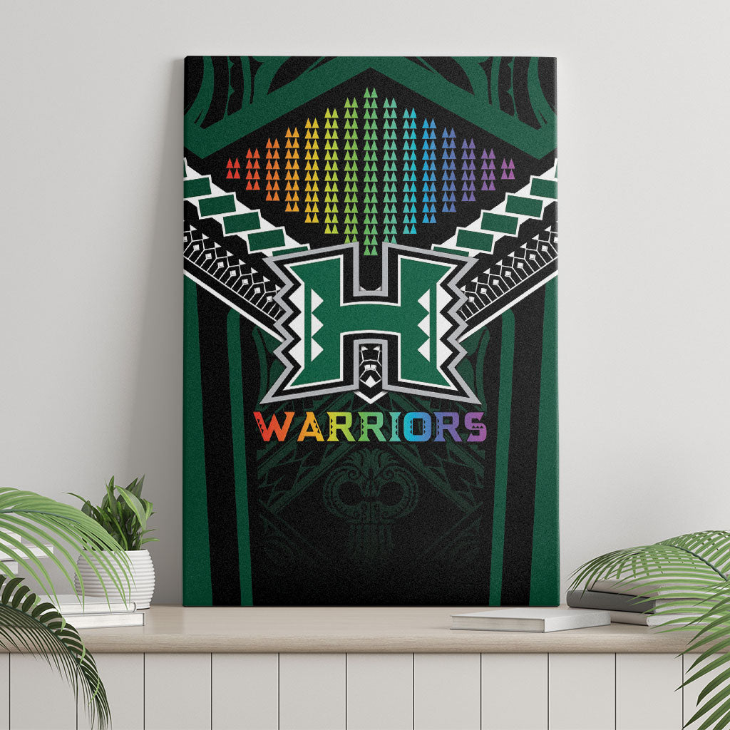 Hawaii Warriors Football Canvas Wall Art Rainbow Kakau Pattern Black