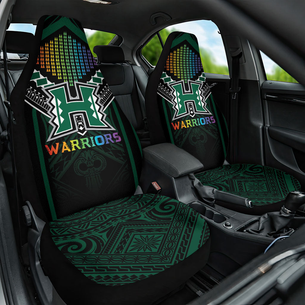 Hawaii Warriors Football Car Seat Cover Rainbow Kakau Pattern Black