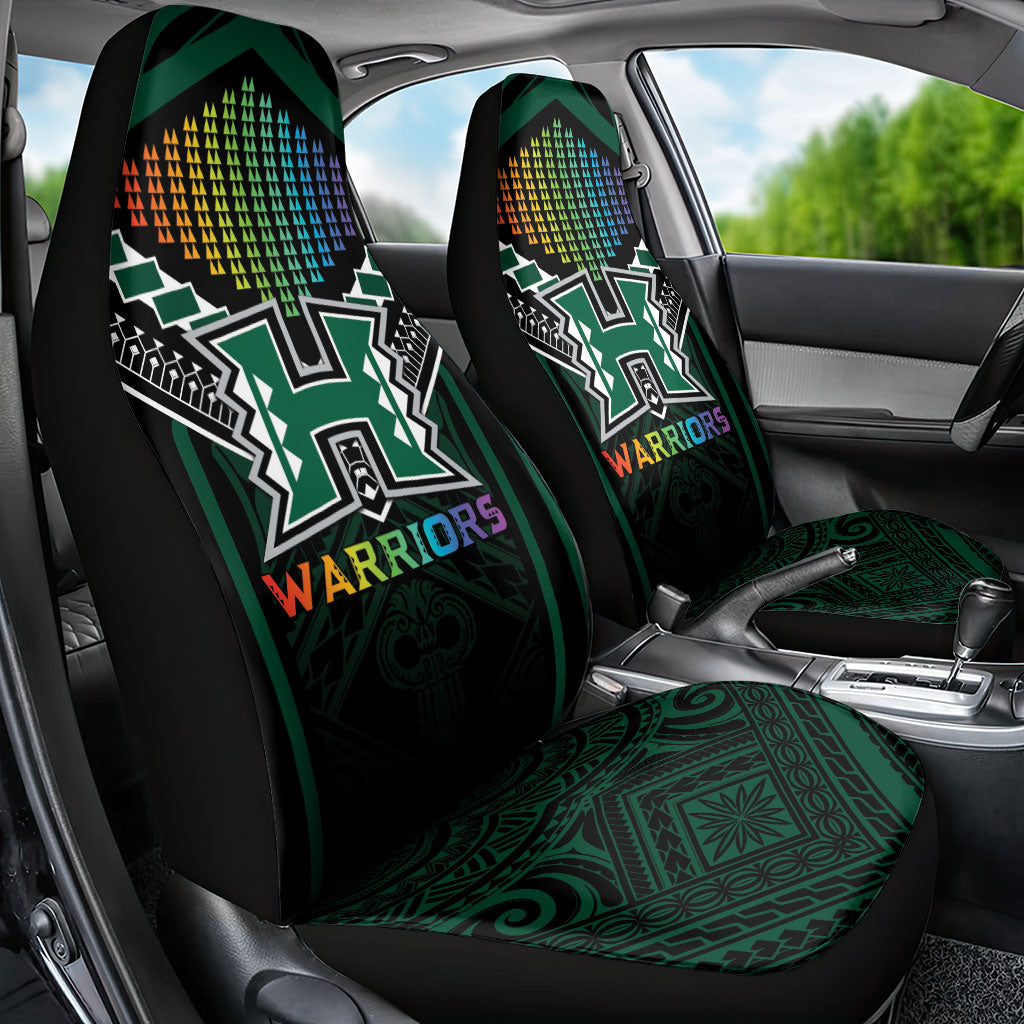 Hawaii Warriors Football Car Seat Cover Rainbow Kakau Pattern Black