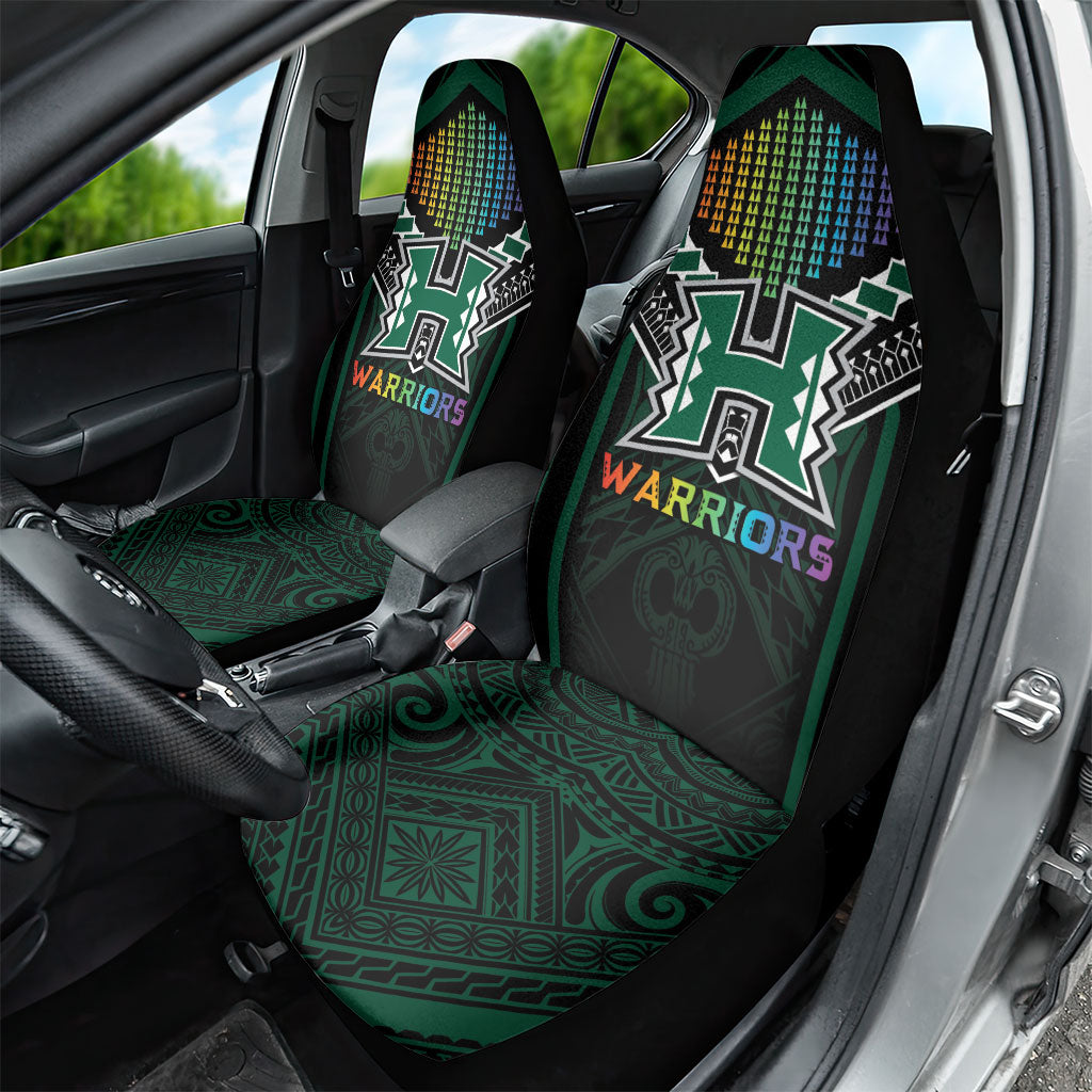 Hawaii Warriors Football Car Seat Cover Rainbow Kakau Pattern Black