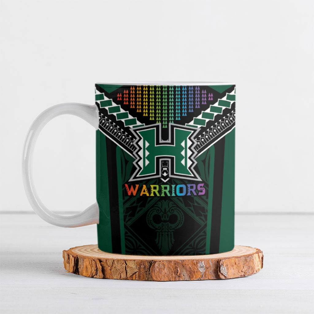 Custom Hawaii Warriors Football Ceramic Mug Rainbow Kakau Pattern Black