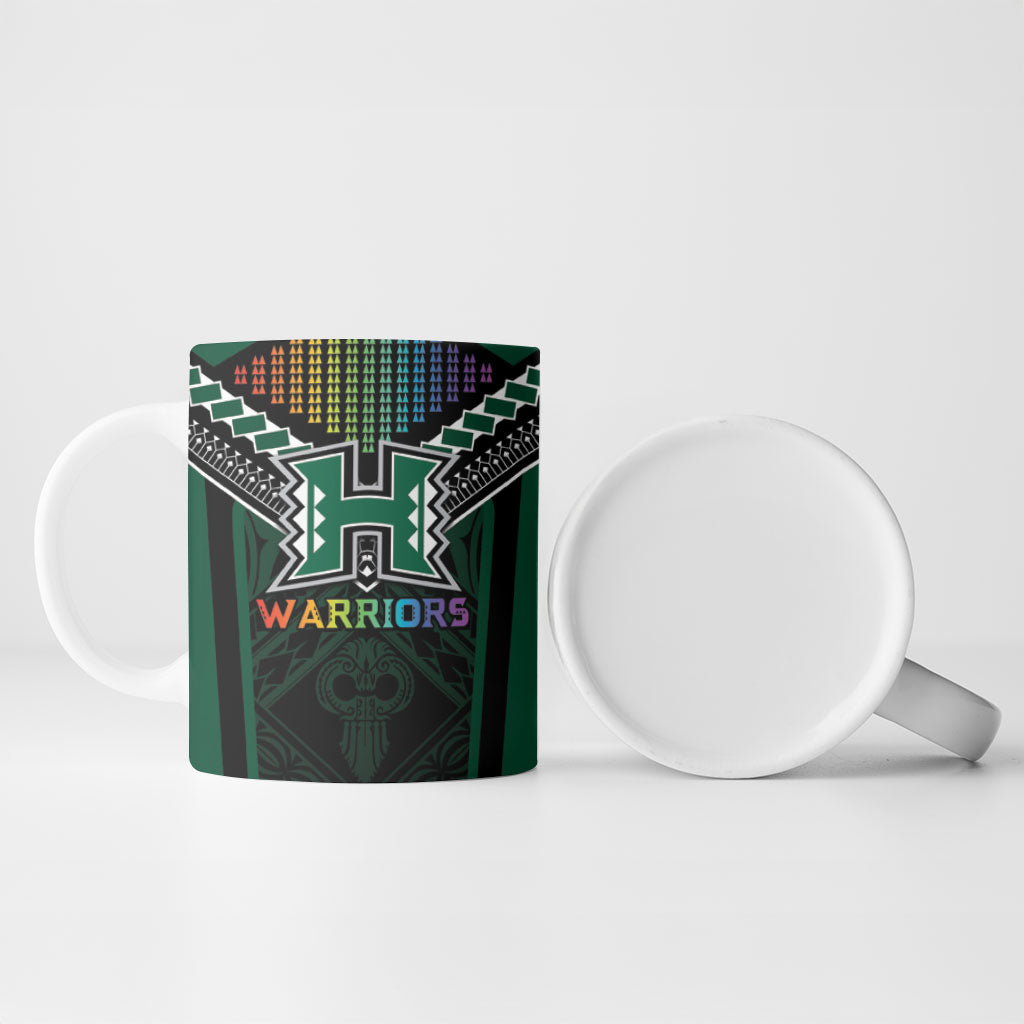 Custom Hawaii Warriors Football Ceramic Mug Rainbow Kakau Pattern Black