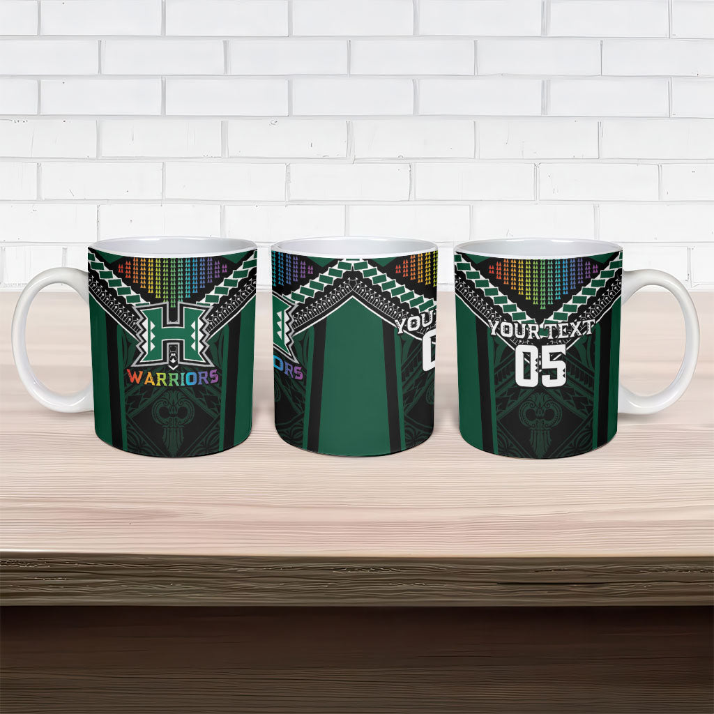 Custom Hawaii Warriors Football Ceramic Mug Rainbow Kakau Pattern Black