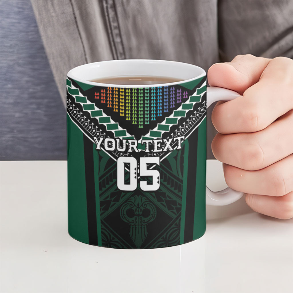 Custom Hawaii Warriors Football Ceramic Mug Rainbow Kakau Pattern Black