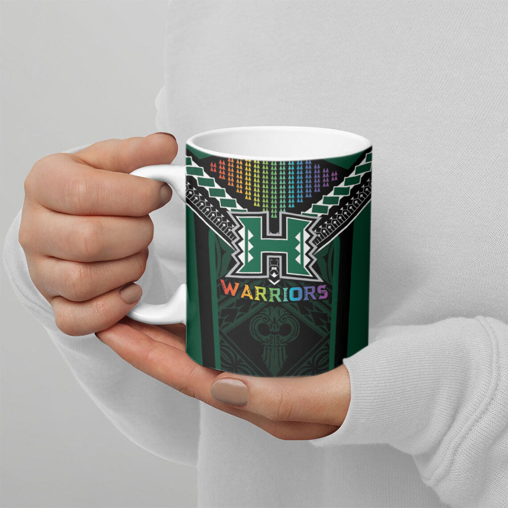 Custom Hawaii Warriors Football Ceramic Mug Rainbow Kakau Pattern Black