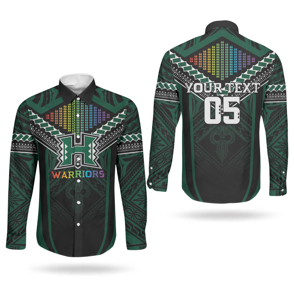 Custom Hawaii Warriors Football Couples Matching Summer Maxi Dress and Long Sleeve Button Shirt Rainbow Kakau Pattern Black LT05 - Polynesian Pride