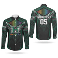 Custom Hawaii Warriors Football Couples Matching Summer Maxi Dress and Long Sleeve Button Shirt Rainbow Kakau Pattern Black LT05 - Polynesian Pride