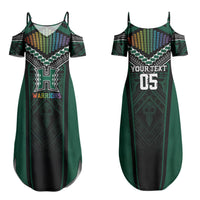 Custom Hawaii Warriors Football Couples Matching Summer Maxi Dress and Long Sleeve Button Shirt Rainbow Kakau Pattern Black LT05 - Polynesian Pride