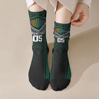 Custom Hawaii Warriors Football Crew Socks Rainbow Kakau Pattern Black LT05 Crew Socks Black - Polynesian Pride