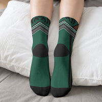 Custom Hawaii Warriors Football Crew Socks Rainbow Kakau Pattern Black LT05 - Polynesian Pride