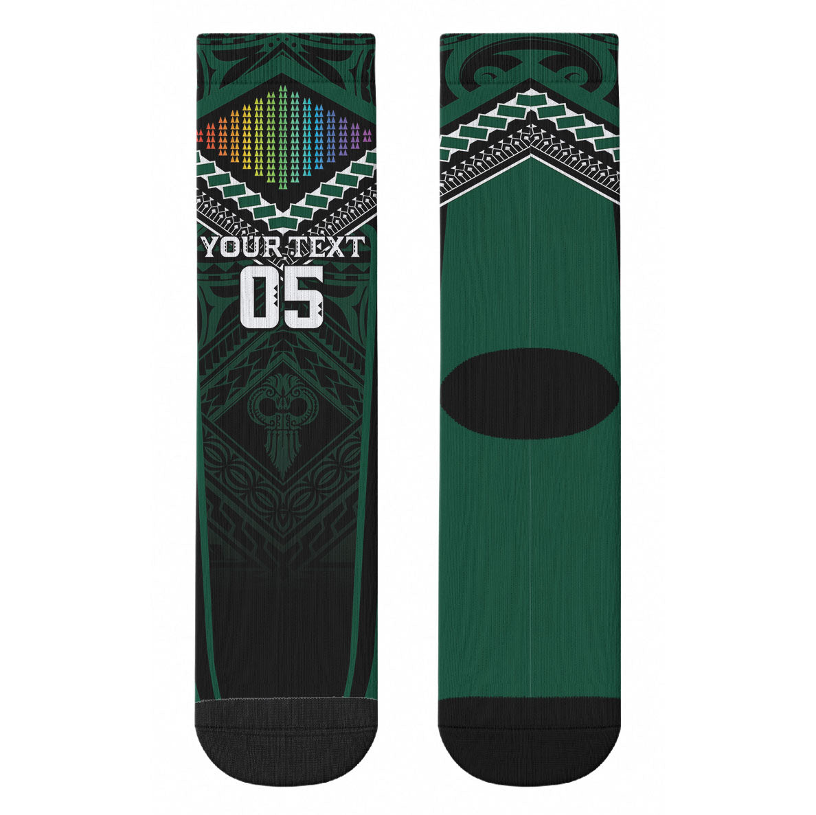 Custom Hawaii Warriors Football Crew Socks Rainbow Kakau Pattern Black LT05 - Polynesian Pride