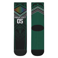 Custom Hawaii Warriors Football Crew Socks Rainbow Kakau Pattern Black LT05 - Polynesian Pride