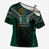 Custom Hawaii Warriors Football Cross Shoulder Shirt Rainbow Kakau Pattern Black