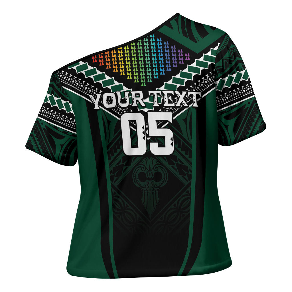 Custom Hawaii Warriors Football Cross Shoulder Shirt Rainbow Kakau Pattern Black