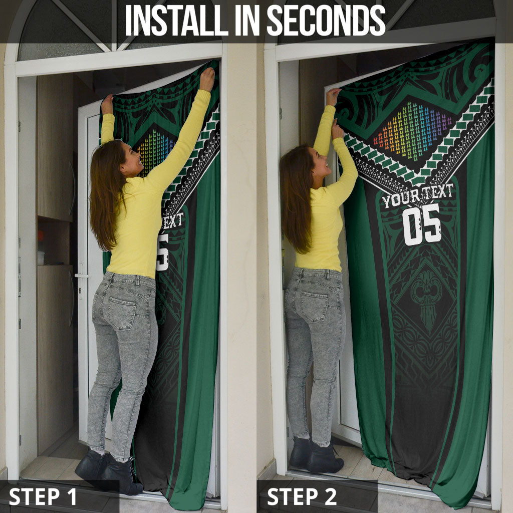 Custom Hawaii Warriors Football Door Cover Rainbow Kakau Pattern Black
