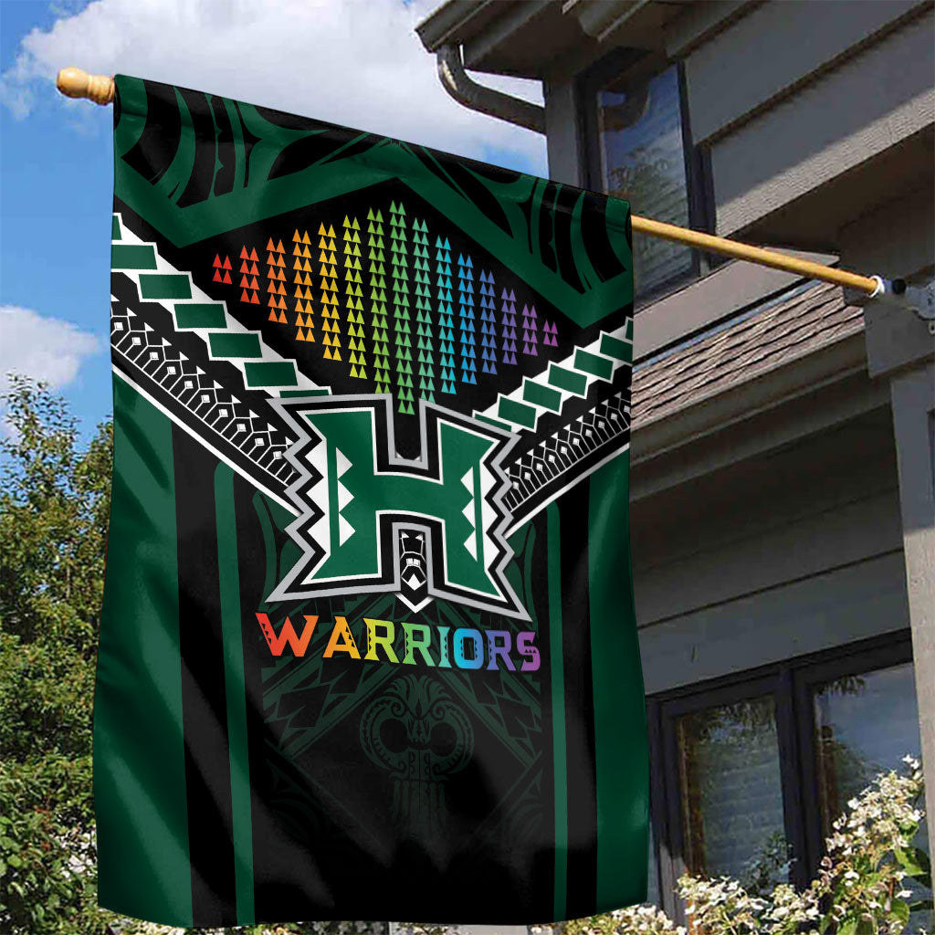 Hawaii Warriors Football Garden Flag Rainbow Kakau Pattern Black