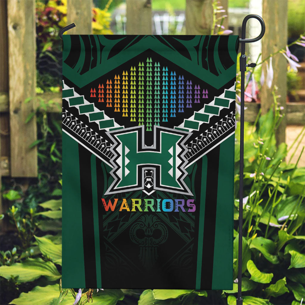 Hawaii Warriors Football Garden Flag Rainbow Kakau Pattern Black