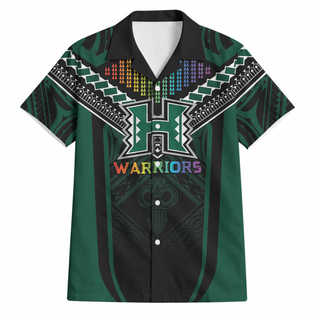 Custom Hawaii Warriors Football Hawaiian Shirt Rainbow Kakau Pattern Black