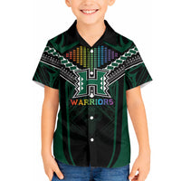 Custom Hawaii Warriors Football Hawaiian Shirt Rainbow Kakau Pattern Black