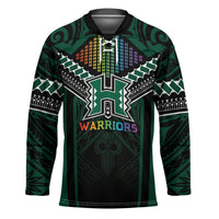 Custom Hawaii Warriors Football Hockey Jersey Rainbow Kakau Pattern Black